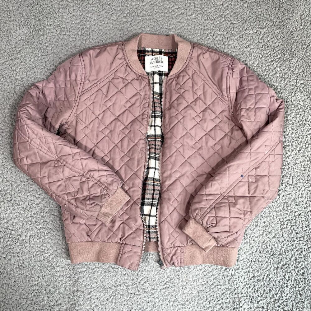 Ashley Outerwear Jacket Women's Puffer Padded Plaid Lined Full Zip Pink Small